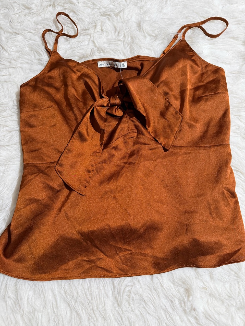 NWT Abercrombie and Fitch XL Satin Tie-Front Cami in Rust Gold Brown Going Out T
